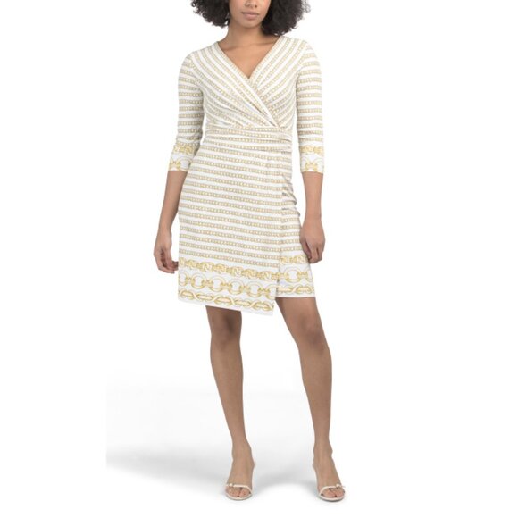 J. MCLAUGHLIN Gold Brea Faux Wrap Optic Link Dress